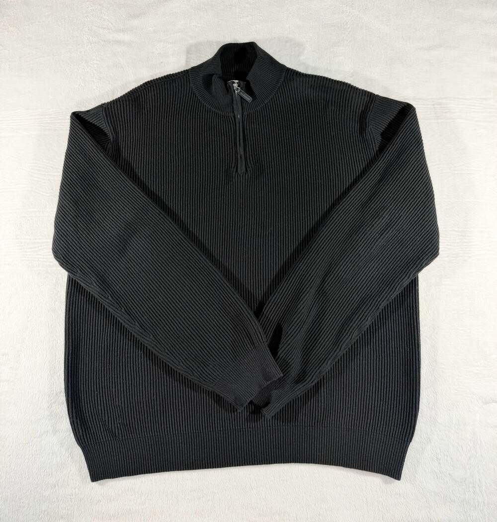 Collars & Co. Men's 100% Cotton Ribbed 1/4 Zip Pullover Sweater Black 2XL - Picture 3 of 8